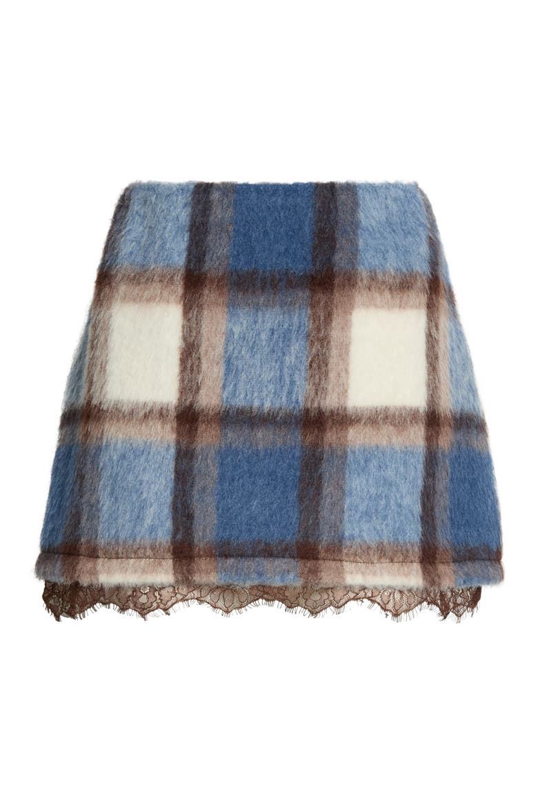 Plaid Lace Hem Miniskirt, Alternate, color, BLUE IVORY PLAID