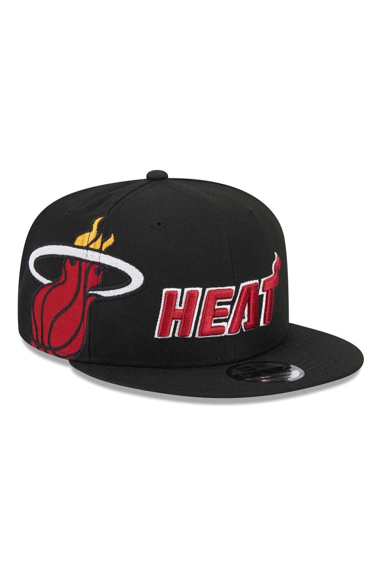 Men's New Era Black Miami Heat Side Logo 9FIFTY Snapback Hat, Main, color, Black