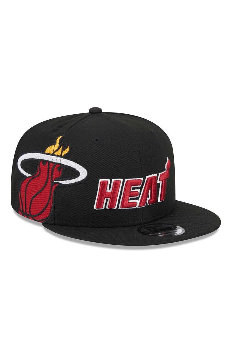 New Era Men's New Era Black Miami Heat Side Logo 9FIFTY Snapback Hat, Main, color,