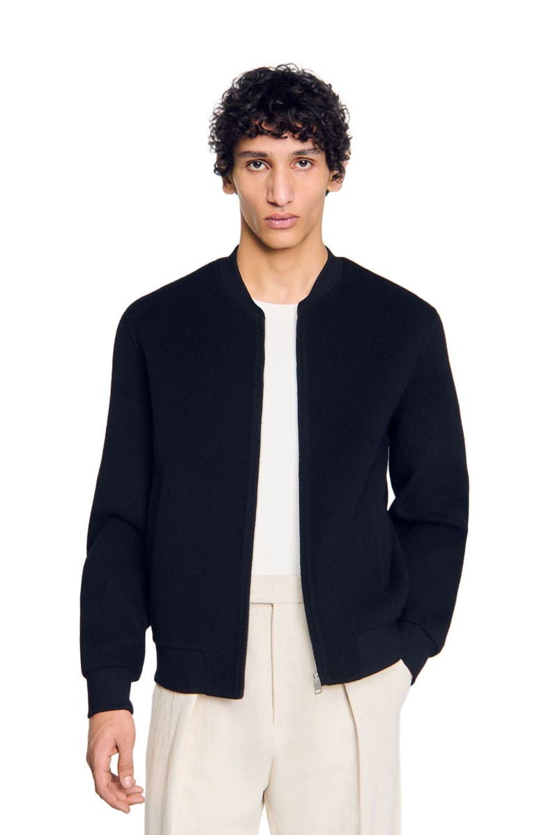 SANDRO Double-faced wool jacket, Alternate, color, Black