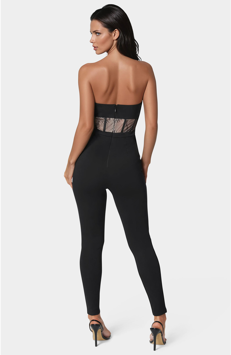 bebe Lace Corset Catsuit, Alternate, color, Black