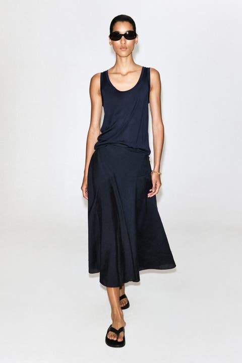 Button-Detail Fluid Midi Skirt