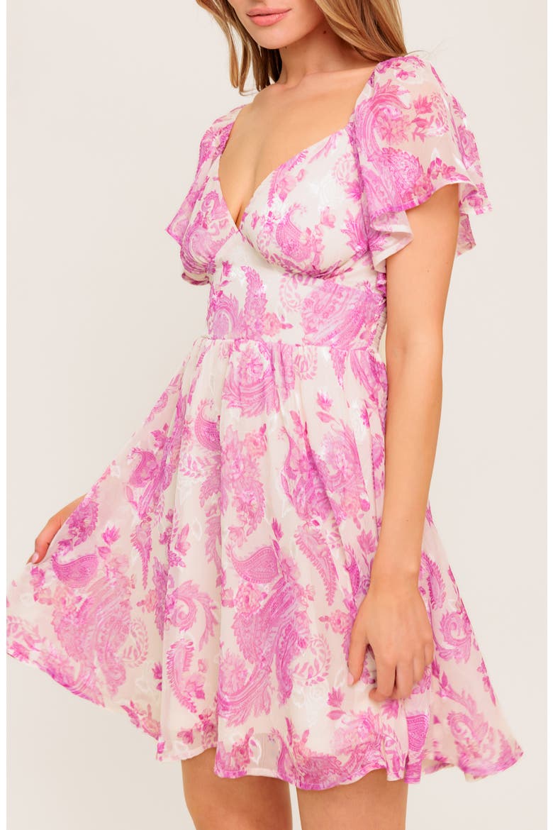 Flutter Sleeve Print Midi Dress, Alternate, color, IVORY PINK