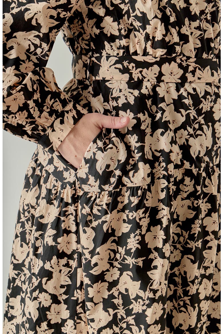 Floral Print Cotton Midi Dress, Alternate, color, NAVY/ GREEN