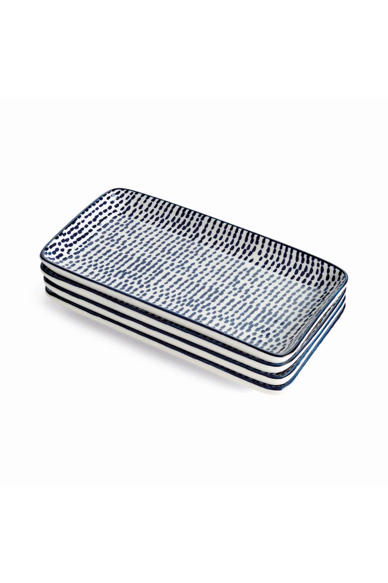 Stria Speckled 8" Trays, Set of 4 - Dark Blue/White, Ceramic, Main, color, Blue