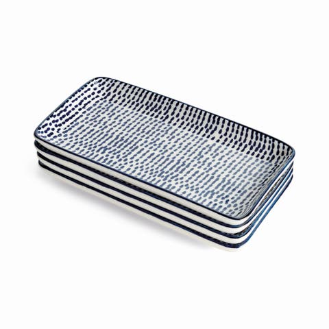 Stria Speckled 8" Trays, Set of 4 - Dark Blue/White, Ceramic