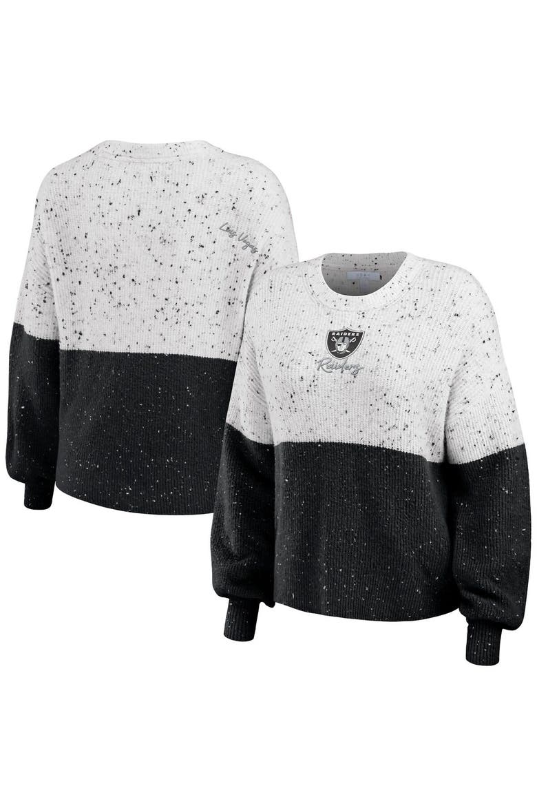 Women's WEAR by Erin Andrews  White/Black Las Vegas Raiders Lighweight Modest Crop Color-Block Pullover Sweater, Main, color, White