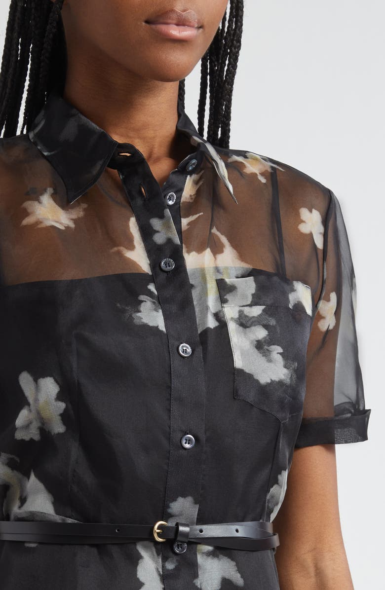 Altuzarra Kiera Print Silk Chiffon Belted Shirtdress, Alternate, color, Black Inky Flowers