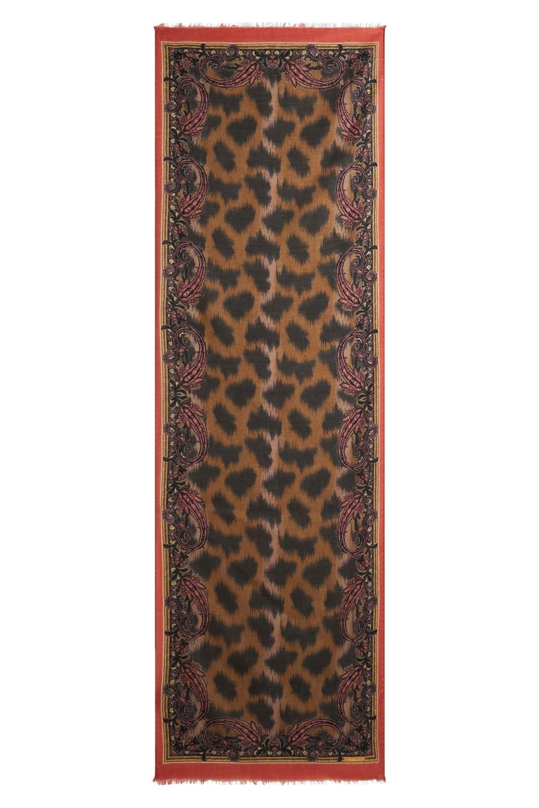Tosca Wool, Cashmere & Silk Fringe Scarf, Alternate, color, PRINTED BLACK BASE
