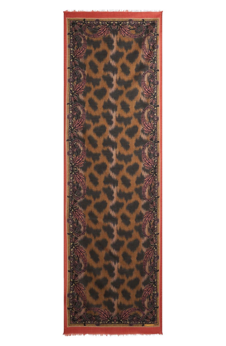 Etro Tosca Wool, Cashmere & Silk Fringe Scarf, Alternate, color, Printed Black Base