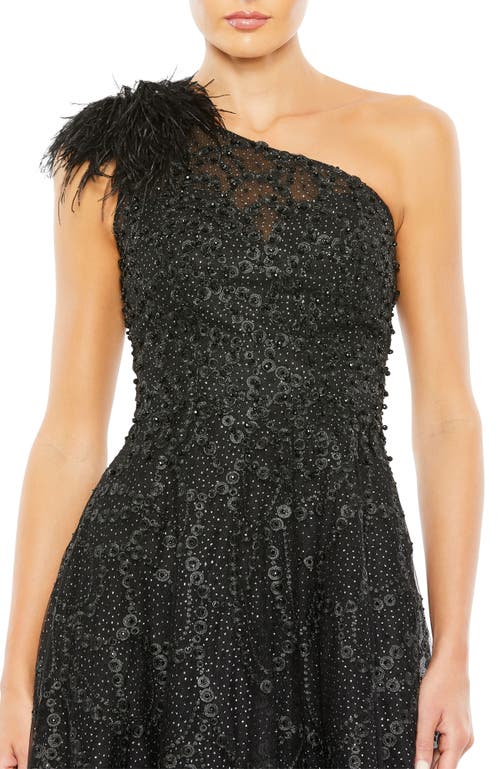 Mac Duggal Embellished One Shoulder A Line Gown In Black