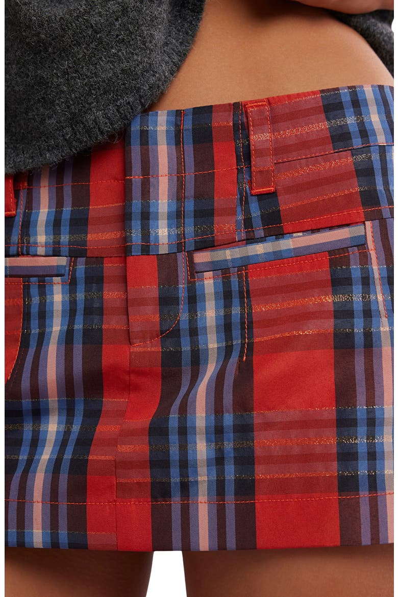 Mille Fleurs Metallic Plaid Micro Miniskirt, Alternate, color, RED SQUASH COMBO