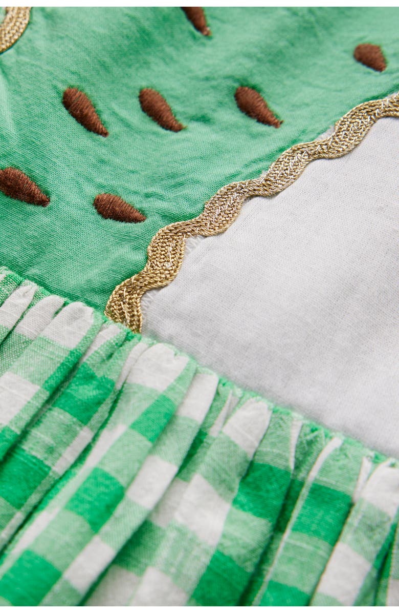 Mini Boden Kids' Novelty Fruit Strappy Gingham Dress, Alternate, color, Kiwi