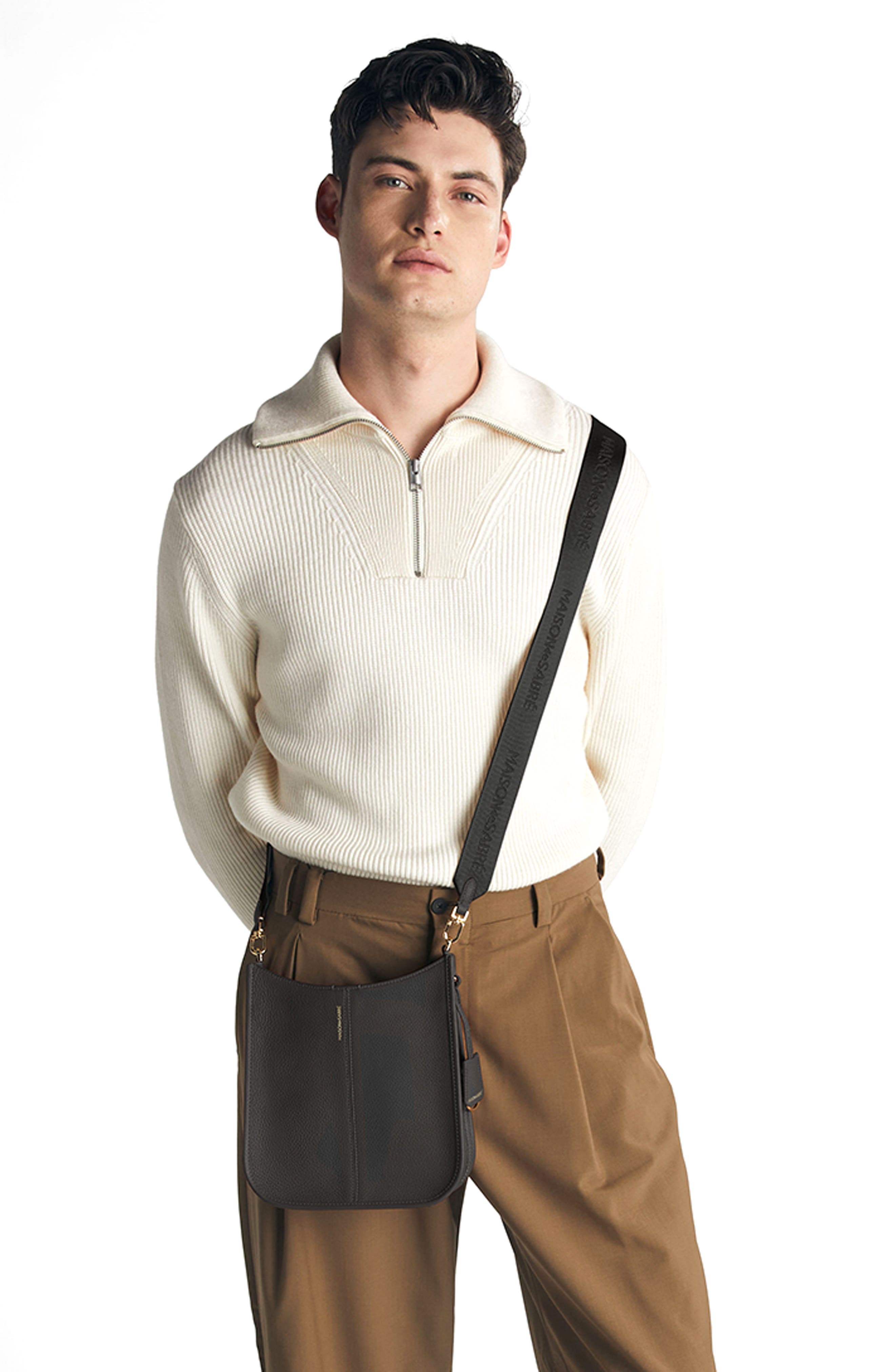 MAISON de SABRÉ Leather Saddle Bag, Alternate, color, Black Caviar