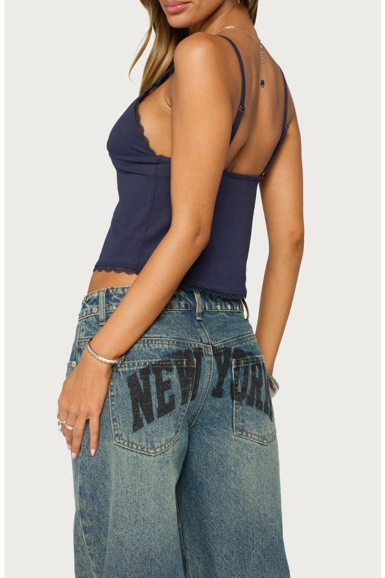 Lotto Lace Trim Camisole, Alternate, color, NAVY