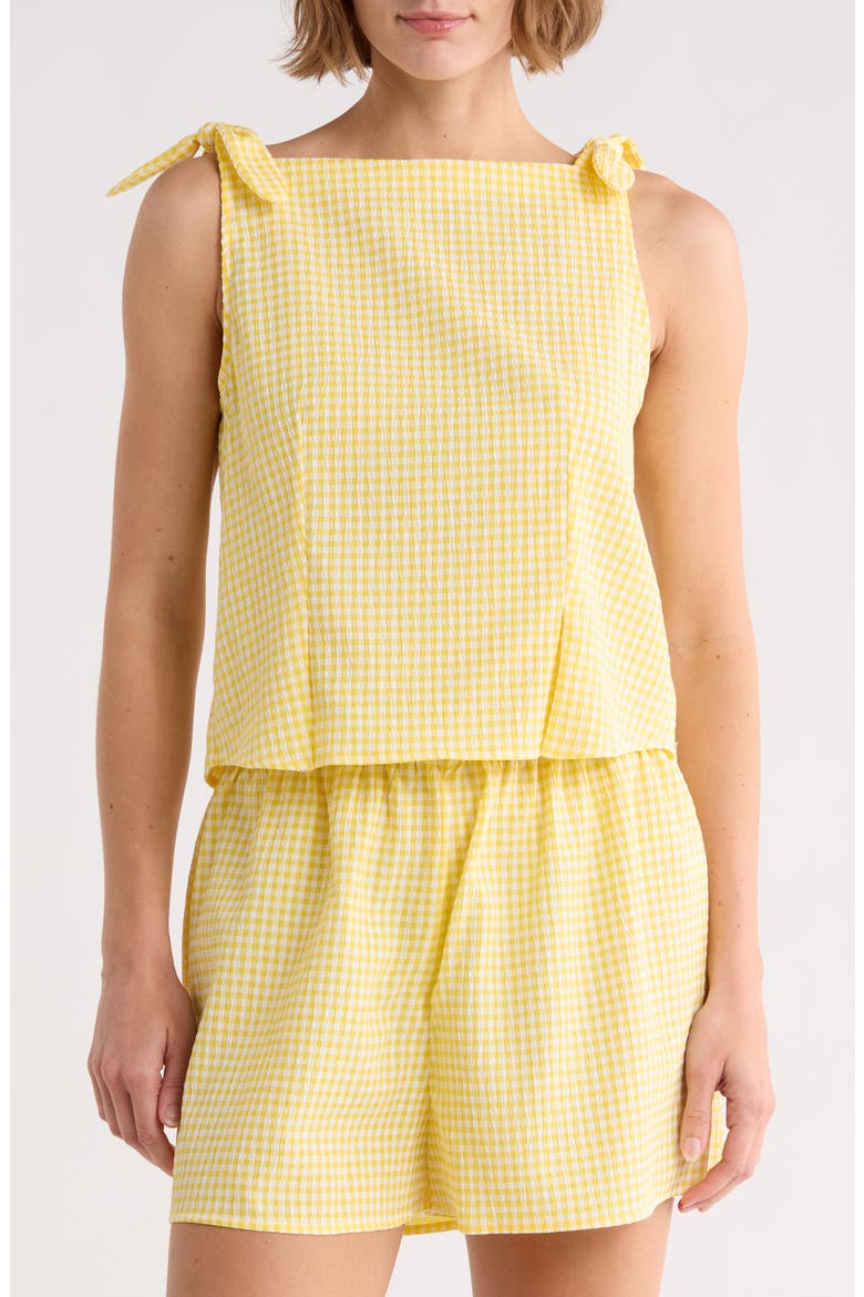 Gingham Tie Shoulder Tank, Main, color, YELLOW