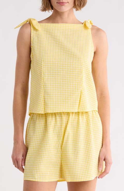 Gingham Tie Shoulder Tank