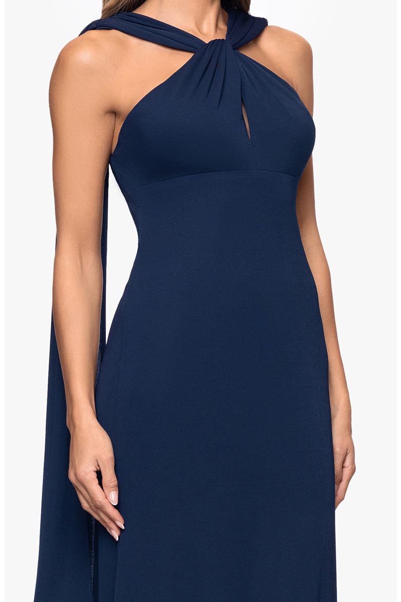 Scarf Detail Halter Neck Gown, Alternate, color, NAVY