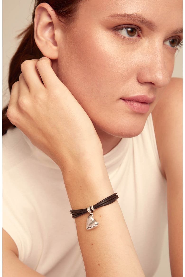 Leather Bracelet with a Sterling Silver-Plated Heart Charm, Alternate, color, Silver