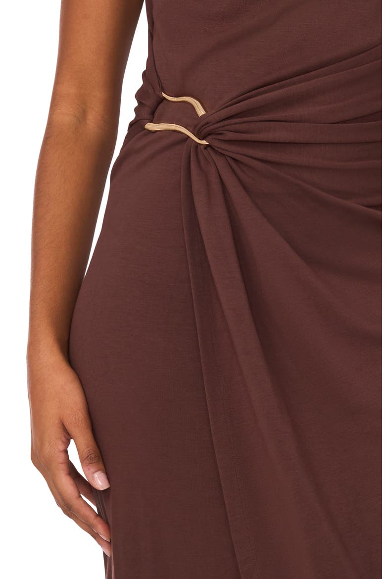 Asymmetric Shirred Waist Body-Con Dress, Alternate, color, HOT FUDGE
