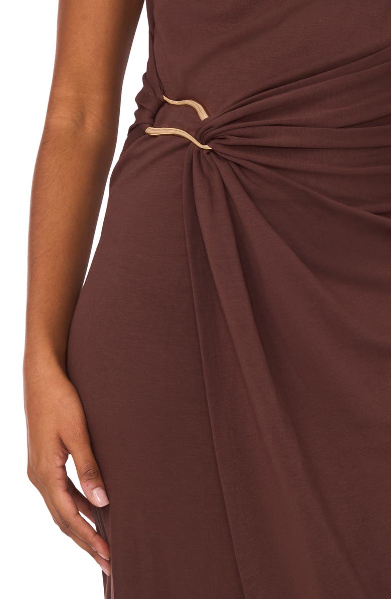 Halogen<sup>®</sup> Asymmetric Shirred Waist Body-Con Dress, Alternate, color, Hot Fudge