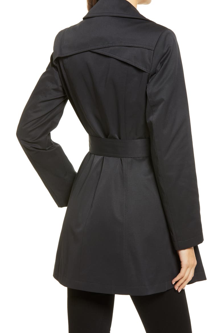 Double Breasted Belted Raincoat, Alternate, color, BLACK