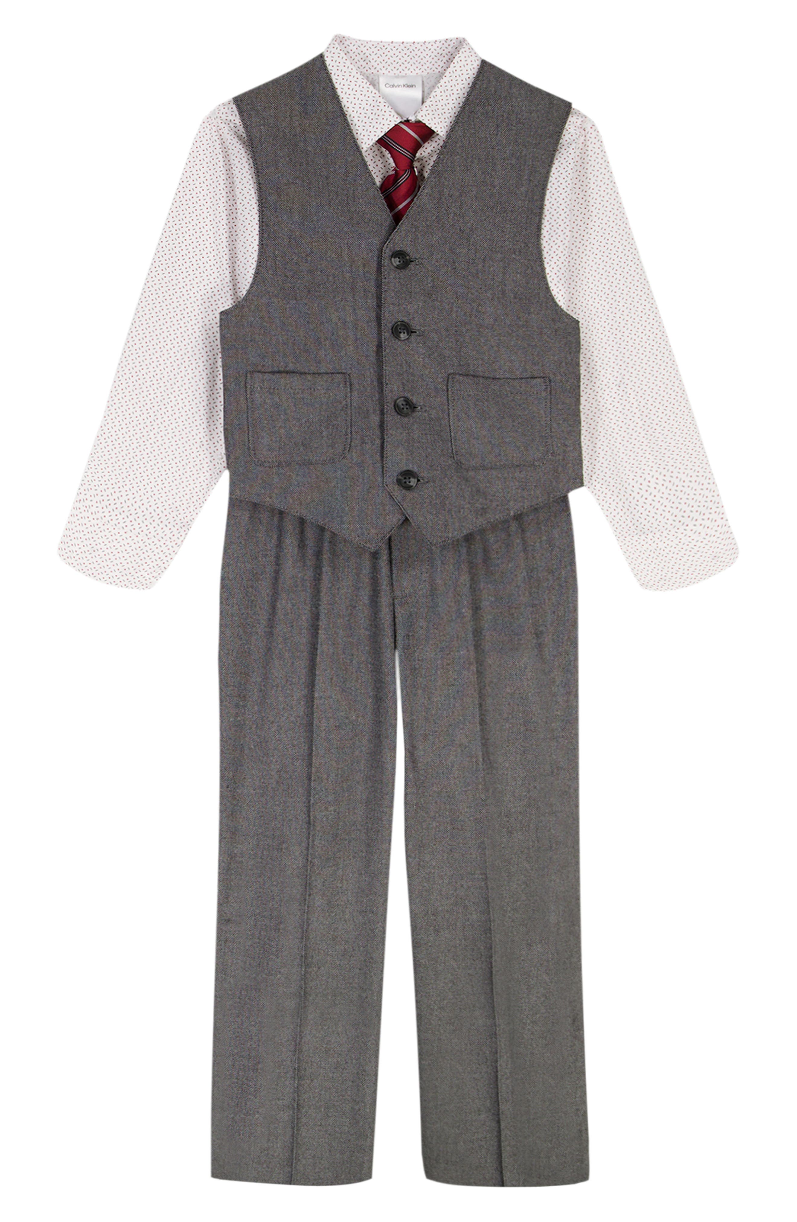 Calvin Klein Kids' Button-Up Shirt, Tie, Vest & Pants Set