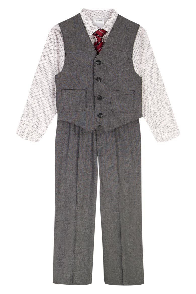 Kids' Button-Up Shirt, Tie, Vest & Pants Set, Main, color, SILVERWARE