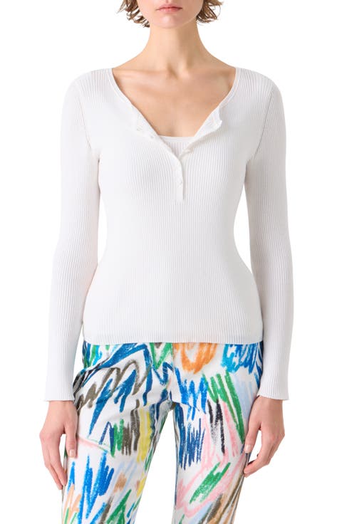 Cotton Rib Henley Sweater