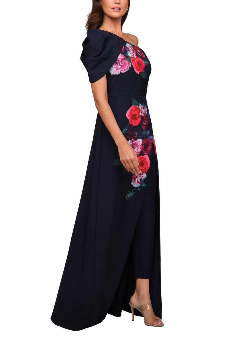 Feyre One-Shoulder Floral Overlay Jumpsuit, Alternate, color, DK TWILIGH