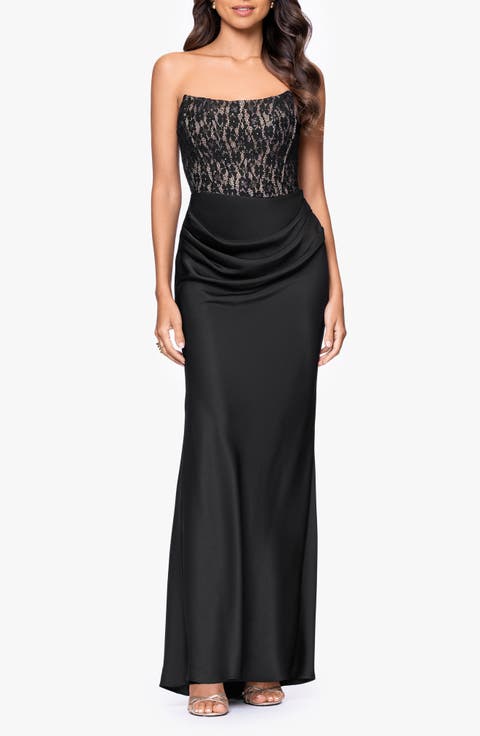 Strapless Lace & Satin Gown