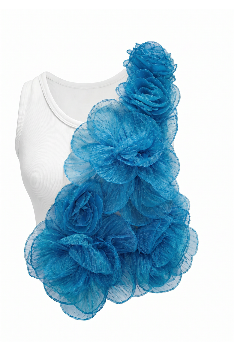Floral Applique Tank Top, Main, color, White