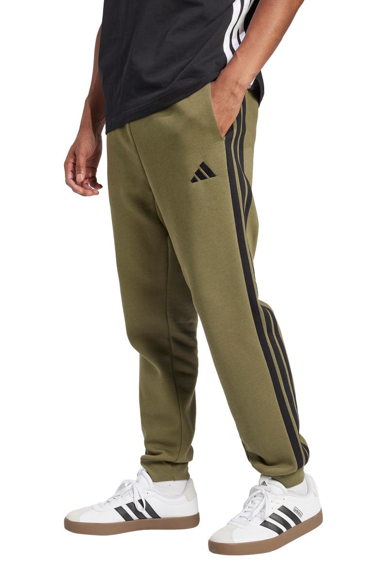 adidas Essential 3-Stripes Fleece Joggers, Alternate, color, Olive Strata/ Black