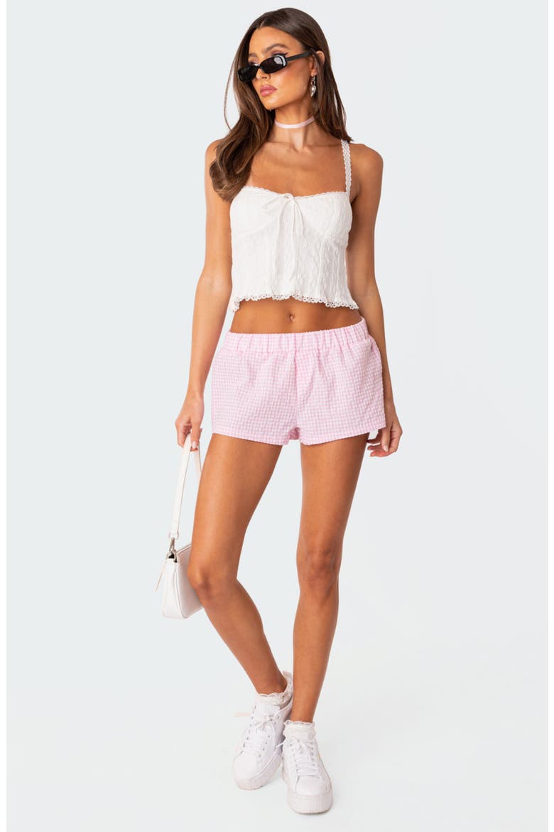 Gingham Elastic Waist Cotton Blend Shorts, Alternate, color, PINK