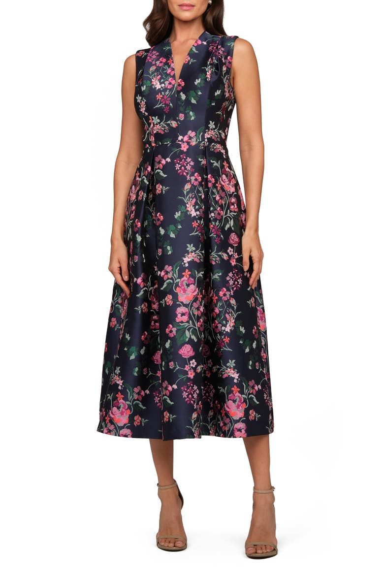 Rhea Floral Midi Cocktail Dress, Main, color, INK BLUE MULTI