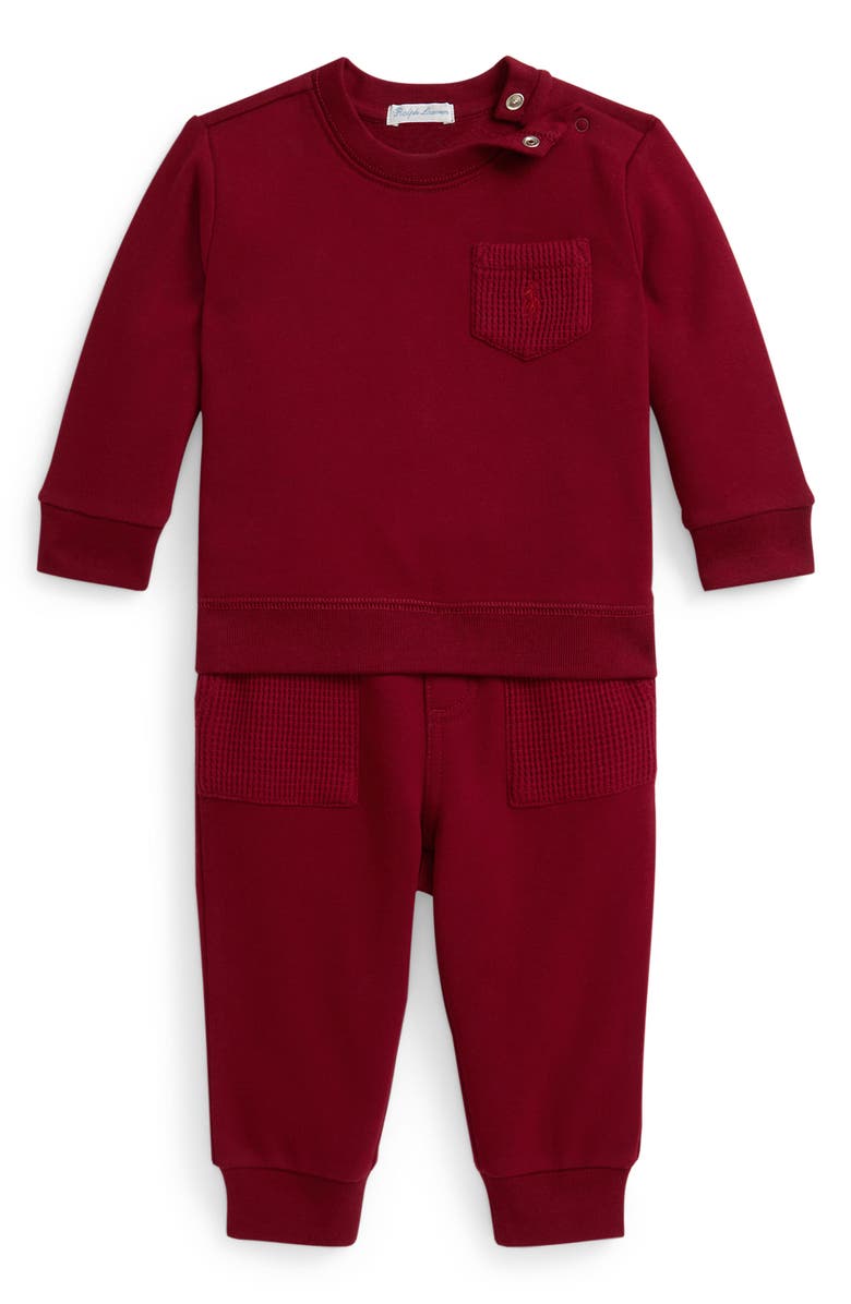 Ralph Lauren Magic Fleece Sweatshirt & Pants Set, Main, color, Red