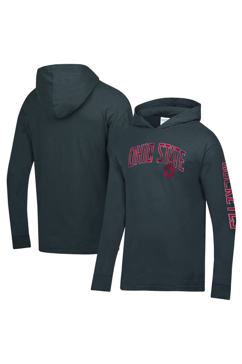 Men's ComfortWash  Charcoal Ohio State Buckeyes Long Sleeve Hooded T-Shirt, Main, color, Charcoal