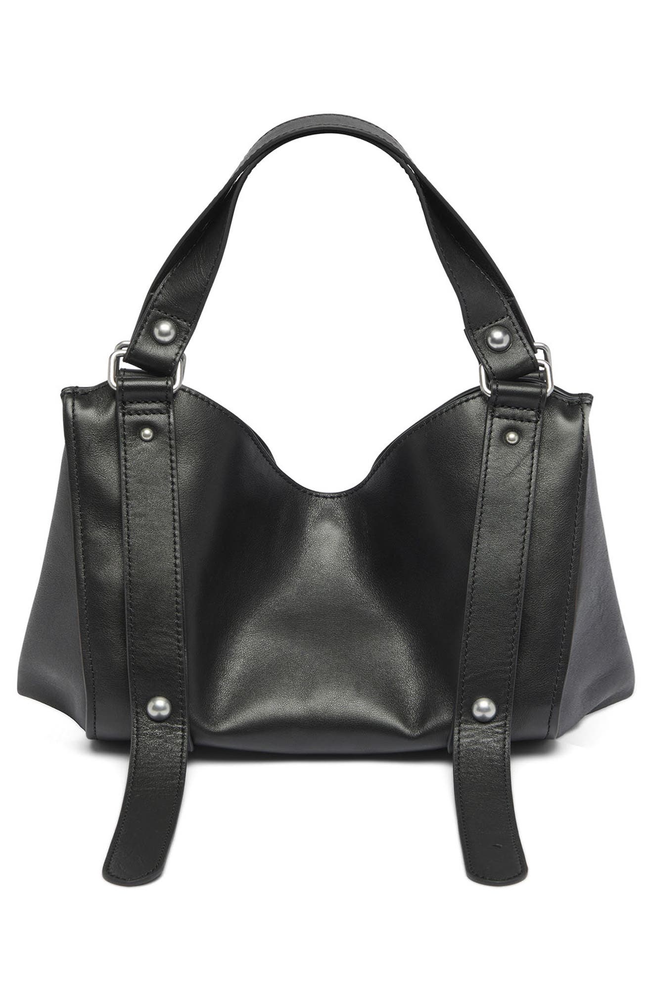 D-One Small Leather Top Handle Bag, Alternate, color, BLACK