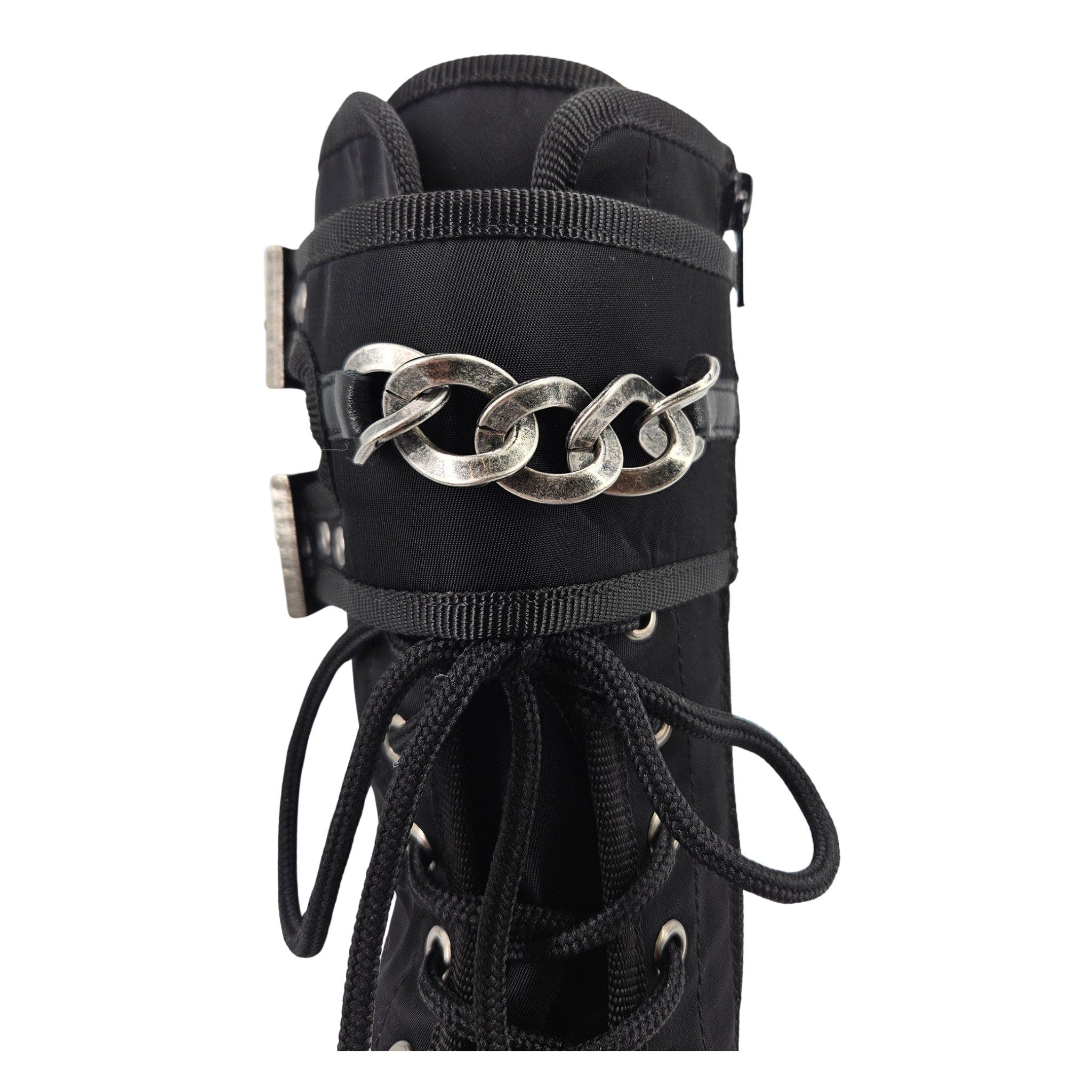 Chain Detail Buckled Combat Boot, Alternate, color, black