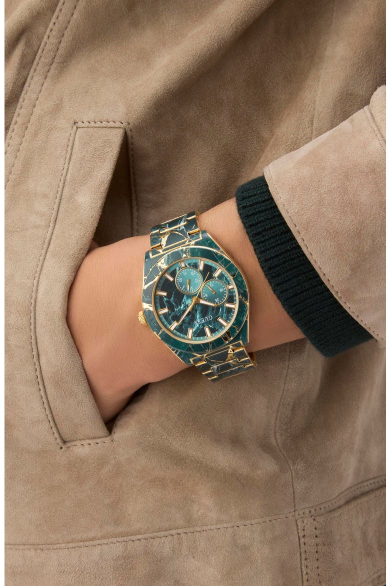 Marbled Multifunction Bracelet Watch, 44mm, Alternate, color, GREEN MARBLE