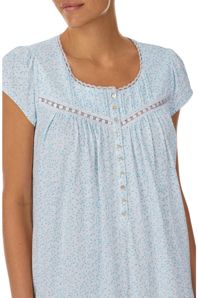 Floral Cotton Short Nightgown, Alternate, color, AQUA/ PRT