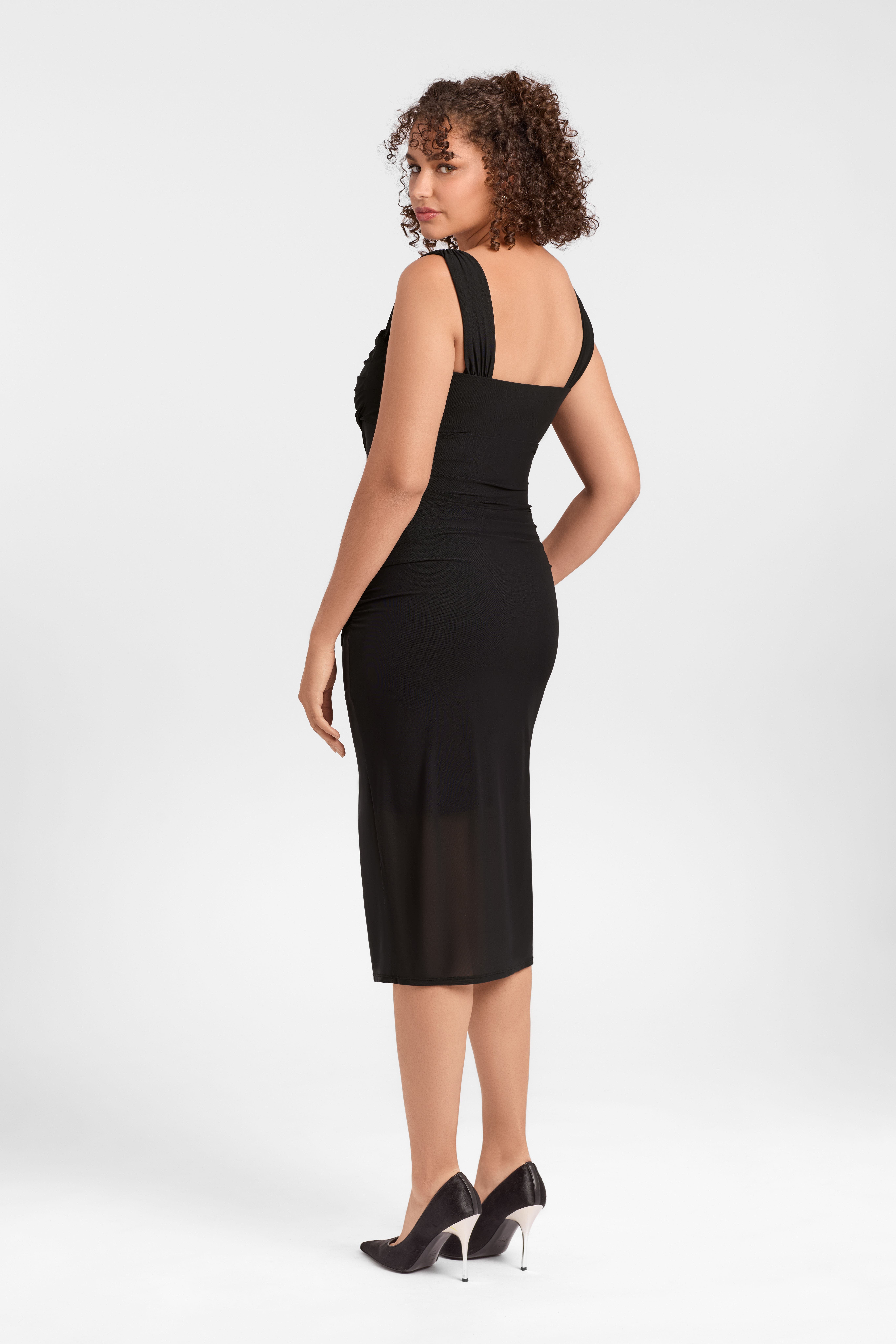 Sculpting Shapewear Draped Mesh Midi Dress - image 2
