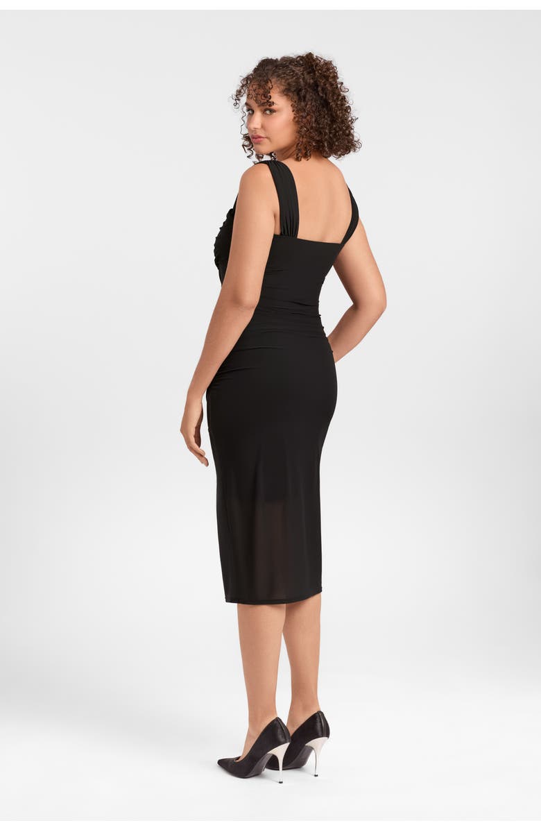 S3 Apparel Sculpting Shapewear Draped Mesh Midi Dress, Alternate, color, Onyx Black