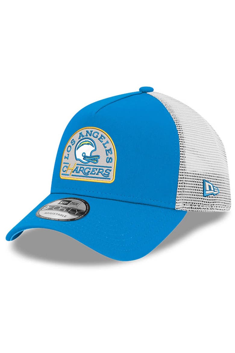 Men's New Era Powder Blue Los Angeles Chargers Charger Power A-Frame 9FORTY Trucker Adjustable Hat, Main, color, Powder Blue