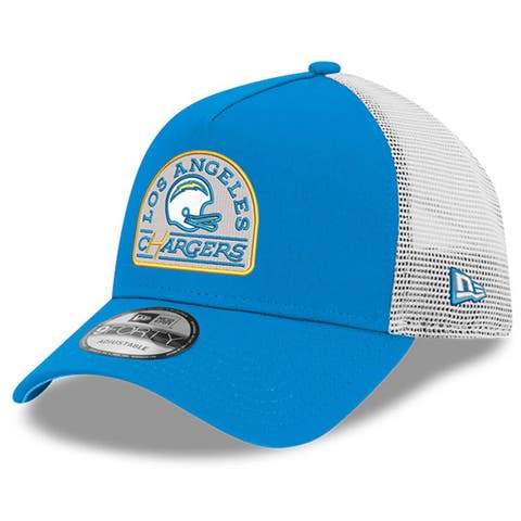 Men's New Era Powder Blue Los Angeles Chargers Charger Power A-Frame 9FORTY Trucker Adjustable Hat