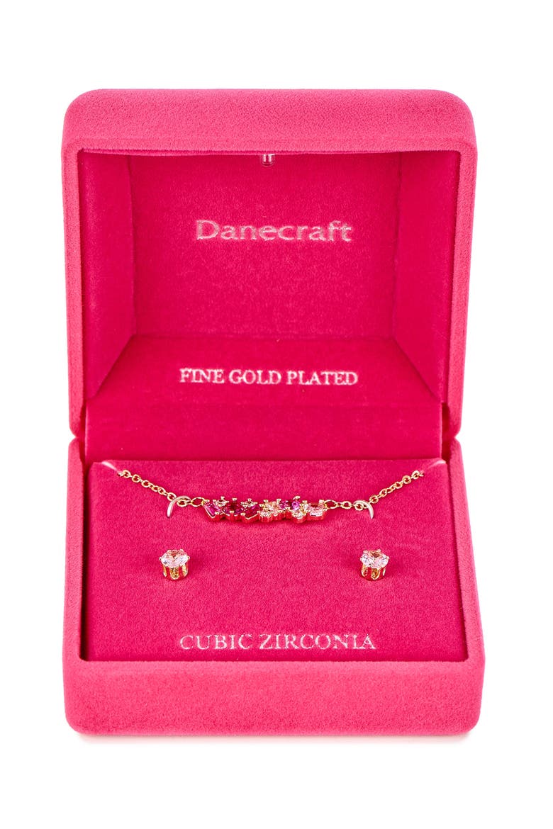 Cubic Zirconia Pendant Necklace & Stud Earrings Set, Main, color, METALLIC GOLD