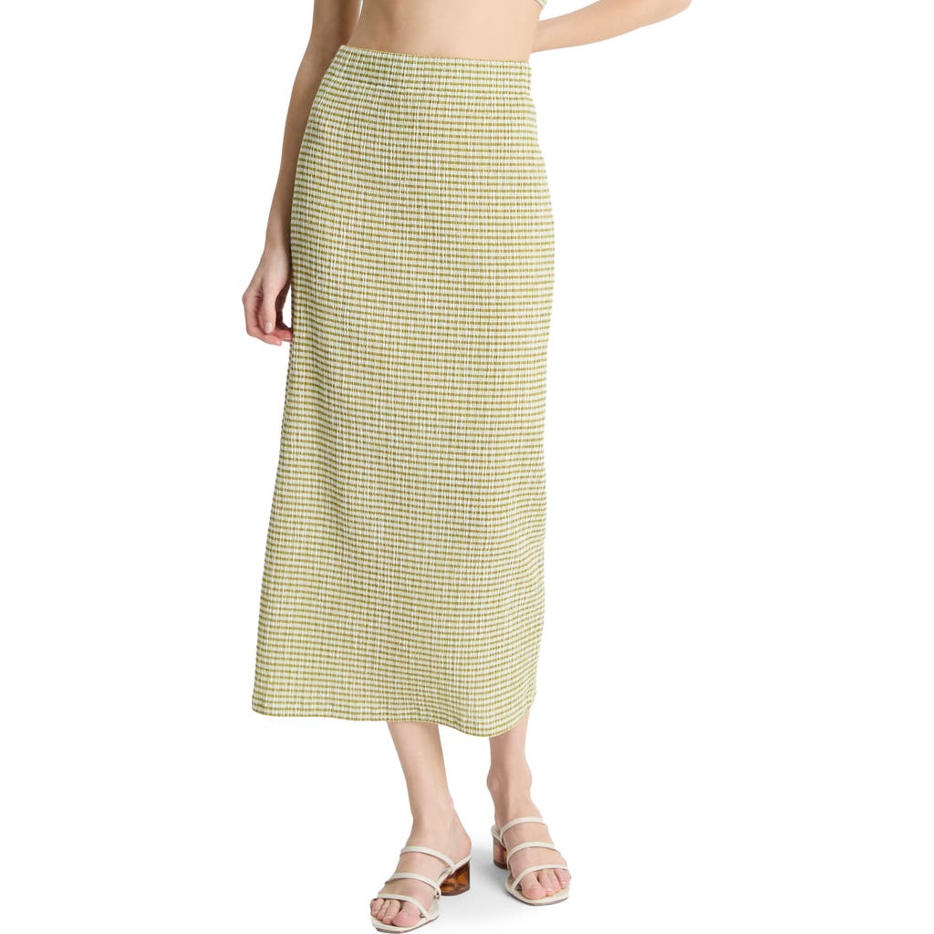 Vince Checked Smocked Midi Skirt In Herbaria Combo