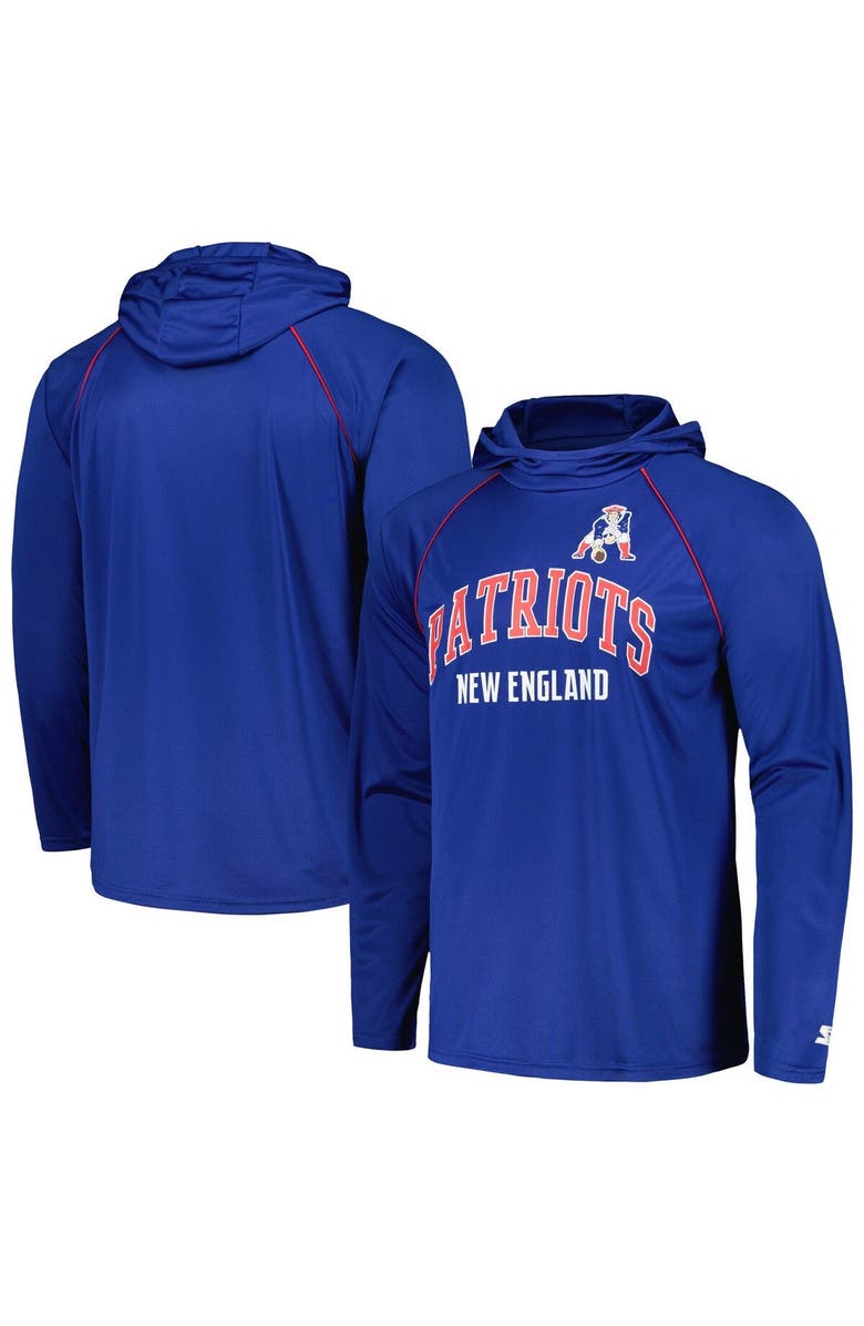 STARTER Men's Starter Royal New England Patriots Gridiron Classics Throwback Raglan Long Sleeve Hooded T-Shirt, Main, color, Royal