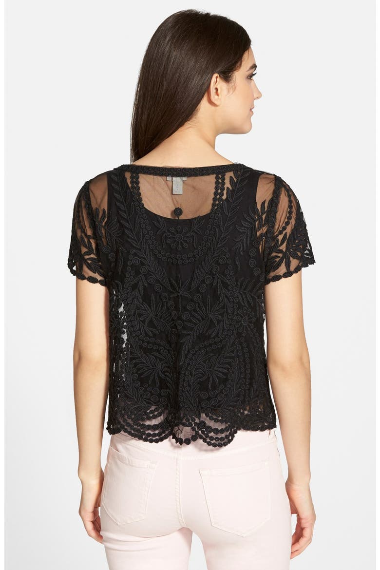 Short Sleeve Lace Tee, Alternate, color, BLACK