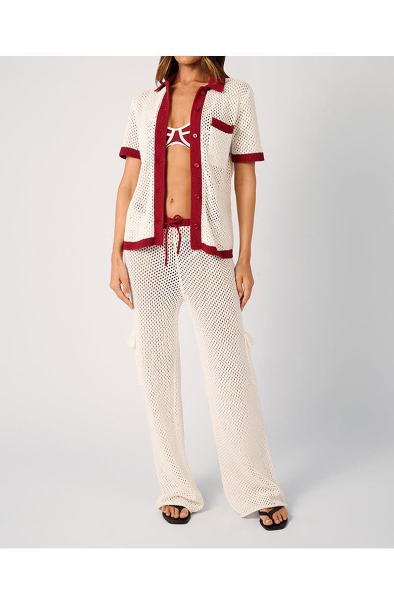 WeWoreWhat Oversized Crochet Button-up Shirt, Alternate, color, Off-White/Oxbld